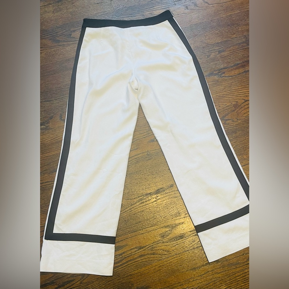 White House Black Market White Wide-Leg Pants with Black Side Stripes trousers - Picture 5 of 12